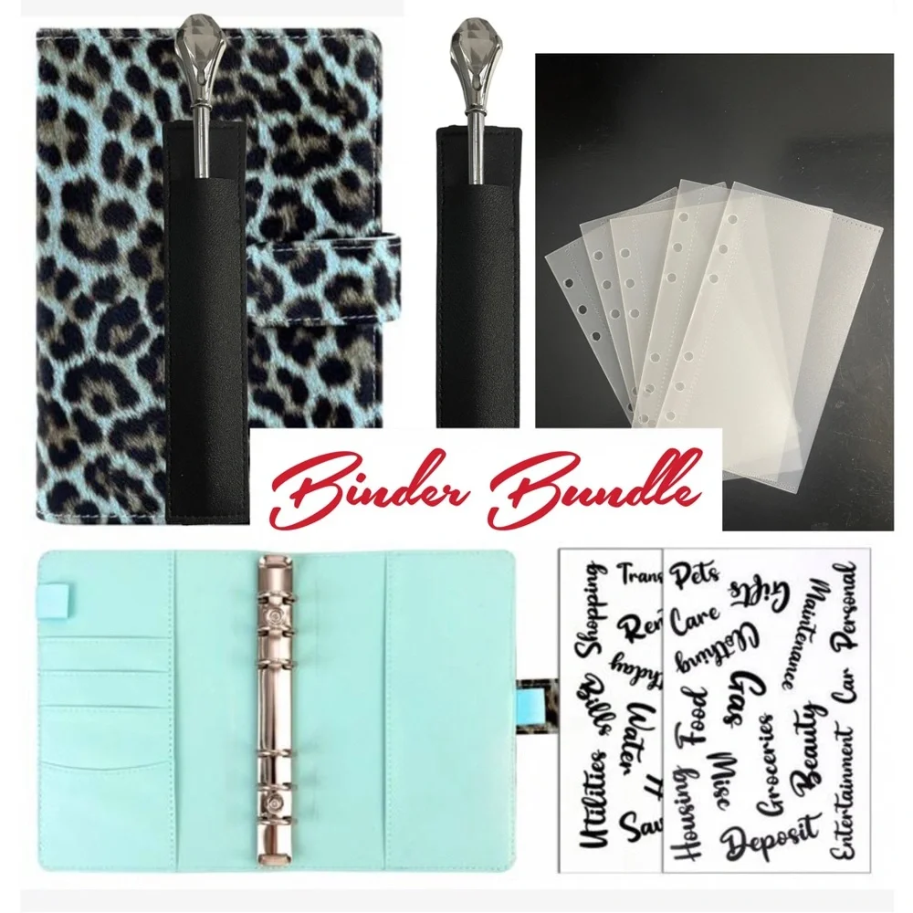 AQUA BLUE ANIMAL PRINT A6 Binder BUNDLE, Cash Envelope Stuffing Method